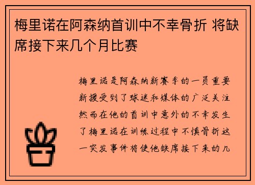 梅里诺在阿森纳首训中不幸骨折 将缺席接下来几个月比赛